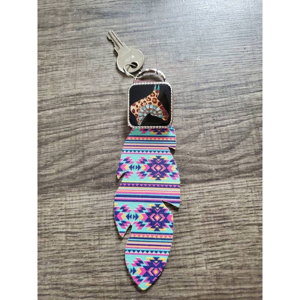 Feather concho purse charm, saddle charm, saddle feather, mule lover keychain